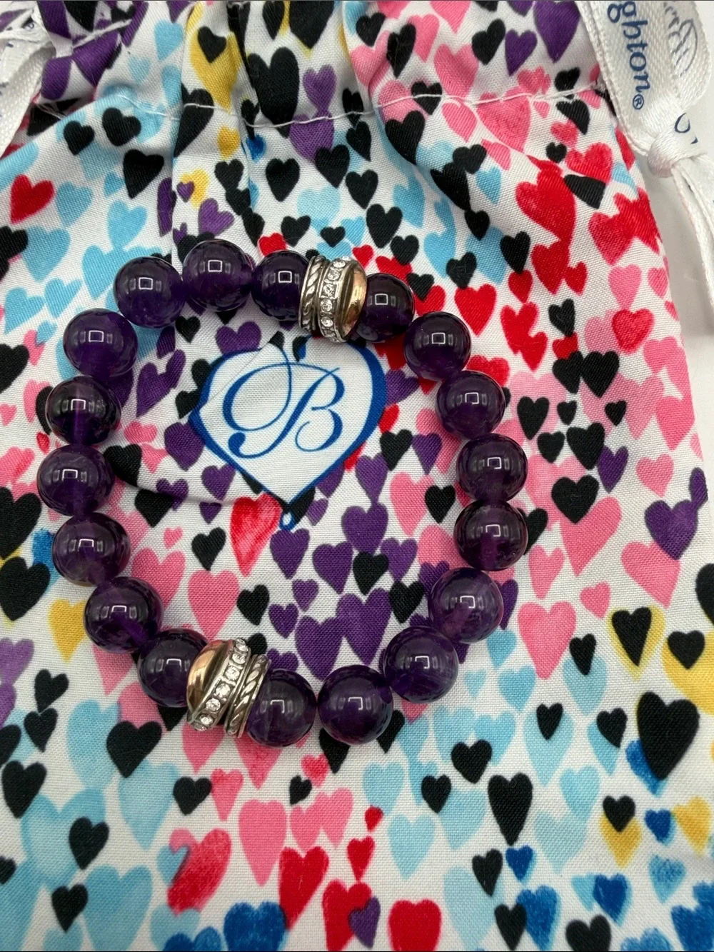 Brighton Neptunes Ring Beaded Purple Agate Stretch Band Bracelet